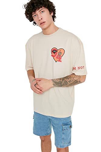 Trendyol Herren Young Oversize Standard Rundhals Woven T-Shirt Hemd, Stone, XL von TRENDYOL