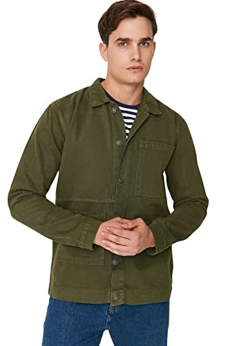 TRENDYOL Herren Jung Regular Basic Plain Denim Jacke Coat, Khaki, XL von TRENDYOL