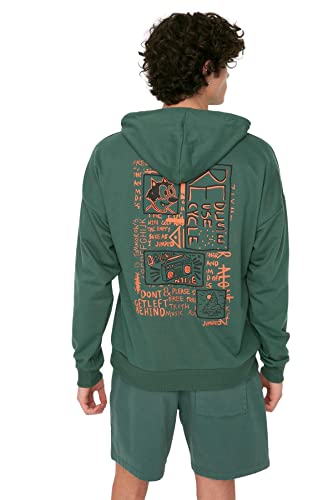 Trendyol Herren Kapuze mit Slogan Oversize Sweatshirt, grün, Small von TRENDYOL