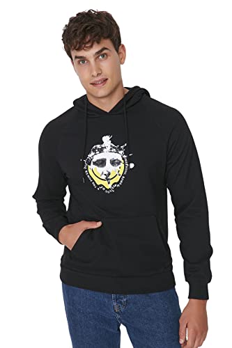 Trendyol Herren Kapuze Retro Regular Sweatshirt, Schwarz, M von TRENDYOL