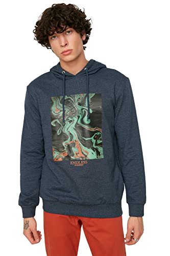 Trendyol Herren Kapuzensweatshirt, einfarbig Sweatshirt, Indigo, XL von TRENDYOL