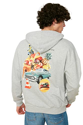 TRENDYOL Herren Kapuzensweatshirt in Oversize-Optik Sweatshirt, Grau, M von TRENDYOL