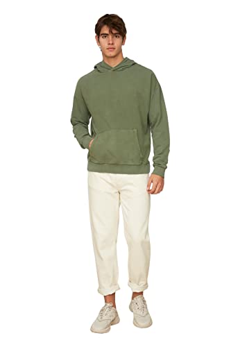 TRENDYOL Herren Kapuzensweatshirt in Oversize-Optik Sweatshirt, Khaki, XL von TRENDYOL
