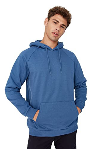 Trendyol Herren Kapuze Einfarbig Oversize Sweatshirt, Marineblau, XL von TRENDYOL