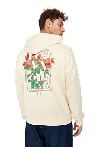 TRENDYOL Herren Kapuzensweatshirt in Oversize-Optik Sweatshirt, Beige, XL von TRENDYOL