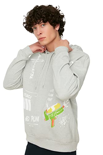 TRENDYOL Herren Kapuzensweatshirt in Oversize-Optik Sweatshirt, Grau, XS von TRENDYOL