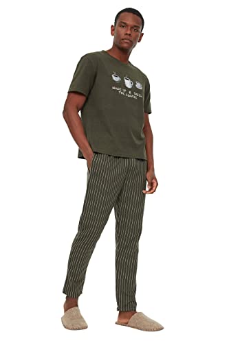 TRENDYOL Herren Khaki-printet pyjamas Pajama Set, Khaki, L EU von TRENDYOL