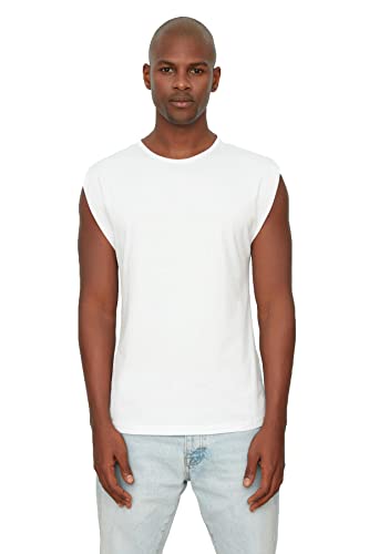 TRENDYOL Herren Männer Basic Regelmäßige Fit 100% Baumwolle Runder Kragen Zero Hülse Athlet T-Shirt, Weiß, XL von TRENDYOL
