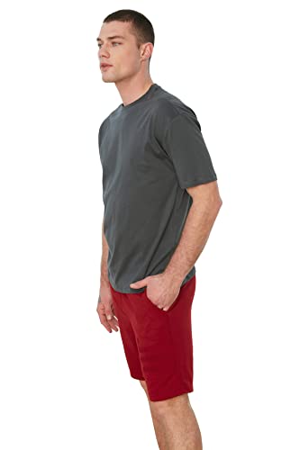 TRENDYOL Herren Männliche Basic 100% Baumwolle Entspannte Passform Runder Kragen Kurzarm T-Shirt, Anthracite, S von TRENDYOL