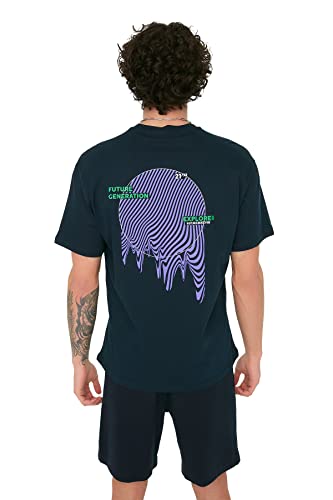 TRENDYOL Herren Männliches Übergroßes Fit 100% Baumwolle T-Shirt, Navy, XL von TRENDYOL