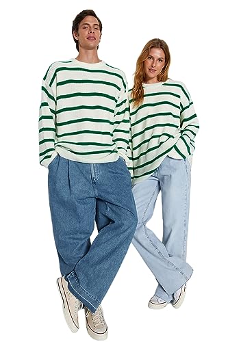 TRENDYOL Herren Man Oversize Basic Crew Neck Knitwear Sweater Pullover, Grün, L von TRENDYOL