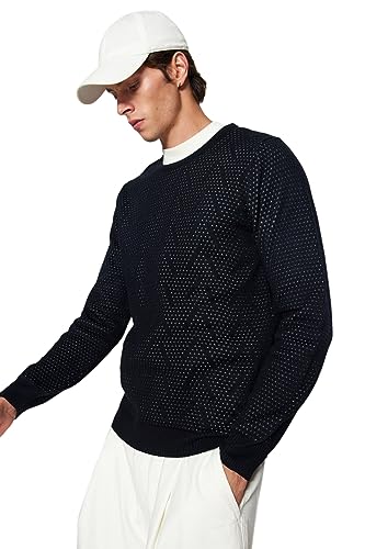 TRENDYOL Herren Man Slim Fit Basic Crew Neck Knitwear Sweater Pullover Casual, Navy Blue, M von TRENDYOL