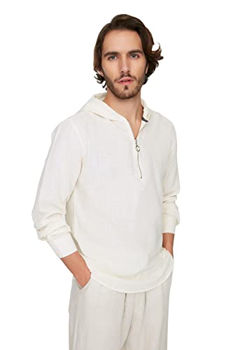 TRENDYOL Herren Mannelijke normale pasvorm halve pat {tijger met capuchon overhemd Shirt, Ecru, XL EU von TRENDYOL