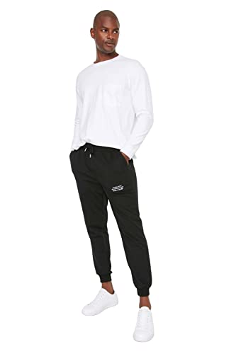 Trendyol Men's Herren Mittlerer Bund Regular Jogginghose Sweatpants, Black, S von TRENDYOL