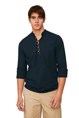 TRENDYOL Herren Navy Blue Boys Slim Fit Half Extracted Button Richter Collar New Shirt, Navy, L EU von TRENDYOL