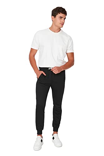 TRENDYOL Herren Normal Waist Regular Sweatpants, Schwarz, XXL von TRENDYOL