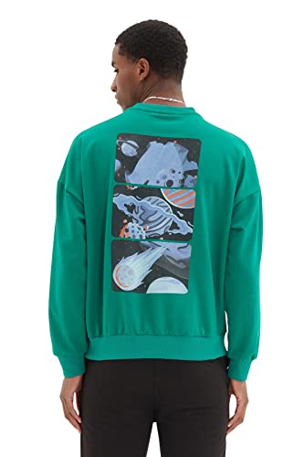 TRENDYOL Herren Oversize Rundhalsausschnitt Sweatshirt, Grün, XS von TRENDYOL