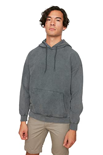 TRENDYOL Herren Anthracite Men's Plus Size Long Sleeve Acid With Hooded Sweatshirt, Anthrazit, S EU von TRENDYOL