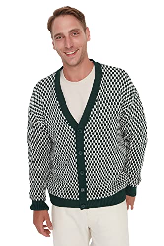 TRENDYOL Herren Trendyol Herren Oversize Standard V-ausschnitt Woven Cardigan Casual Pullover, Blau/Weiß, M von TRENDYOL