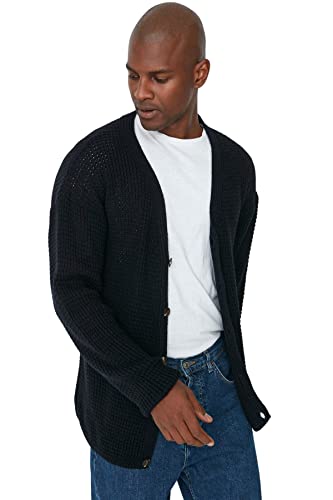 TRENDYOL Herren Trendyol Herren Oversize Standard V-ausschnitt Woven Cardigan Casual Pullover, Marineblau, XS von TRENDYOL