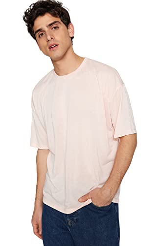 Trendyol Herren Oversize Standard Crew Neck Knit T-Shirt Hemd, Pink, Small von TRENDYOL