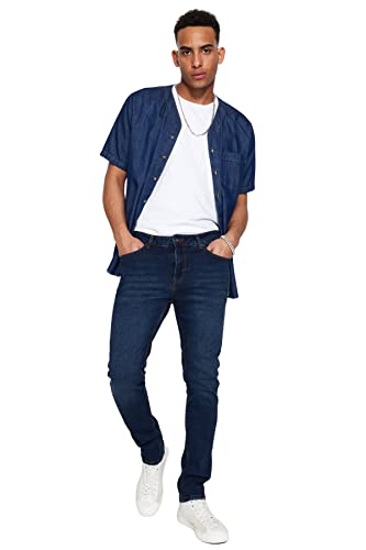 TRENDYOL Herren Plus Size Mittlerer Bund Slim Jeans, Navy Blue, 32W von TRENDYOL