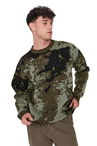 TRENDYOL Herren Pullover mit Rundhalsausschnitt, Camouflage Sweatshirt, Khaki, L EU von TRENDYOL