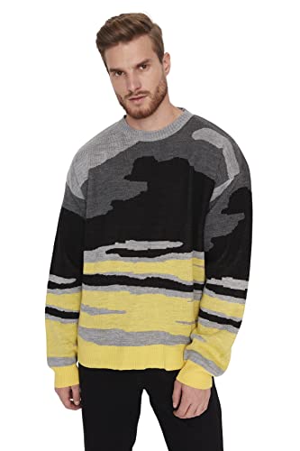 Trendyol Herren Pullover mit Rundhalsausschnitt, Colorblock-Oversize Sweatshirt, Schwarz, L von TRENDYOL
