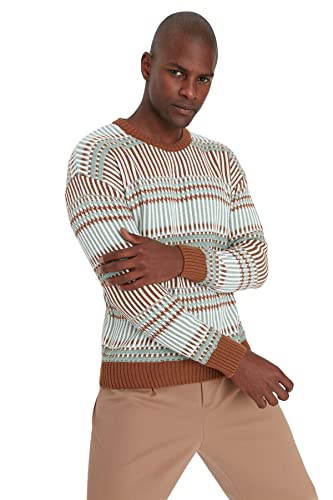 TRENDYOL Herren Pullover mit Rundhalsausschnitt, Colorblock-Schnitt Sweatshirt, Camel, XL von TRENDYOL