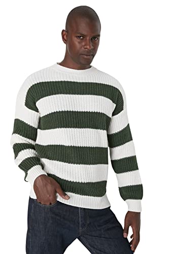 TRENDYOL Herren Pullover mit Rundhalsausschnitt, Colorblock-Schnitt Sweatshirt, Grün, S von TRENDYOL