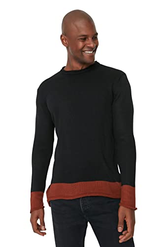 Trendyol Herren Normaler Pullover mit Rundhalsausschnitt und Colorblock Sweatshirt, Schwarz, Large von TRENDYOL