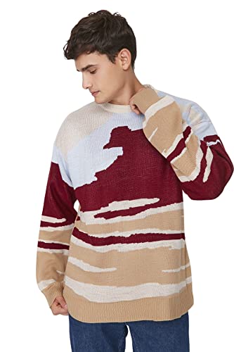 TRENDYOL Herren Pullover mit Rundhalsausschnitt, Colorblock-oversize Sweatshirt, Merhfarbig, M EU von TRENDYOL