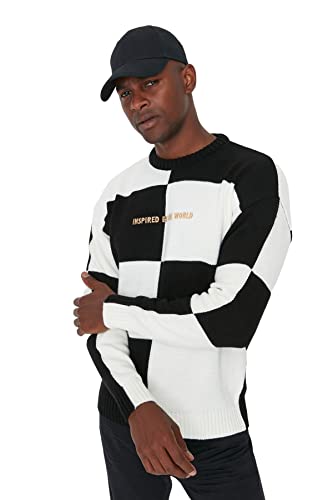 TRENDYOL Herren Pullover mit Rundhalsausschnitt, Colorblock-oversize Sweatshirt, Schwarz, XL EU von TRENDYOL