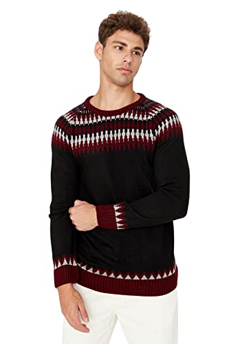 Trendyol Herren Pullover mit Rundhalsausschnitt, Ethnisches Muster Sweatshirt, Merhfarbig, XL von TRENDYOL