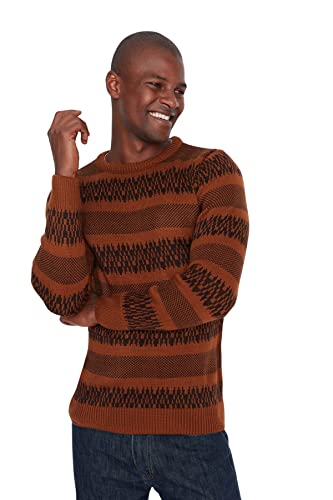 Trendyol Herren Pullover mit Rundhalsausschnitt, einfarbig Sweatshirt, braun, XL von TRENDYOL