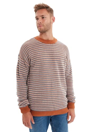 Trendyol Herren Gestreifter Pullover mit Rundhalsausschnitt Sweatshirt, Camel, Medium von TRENDYOL