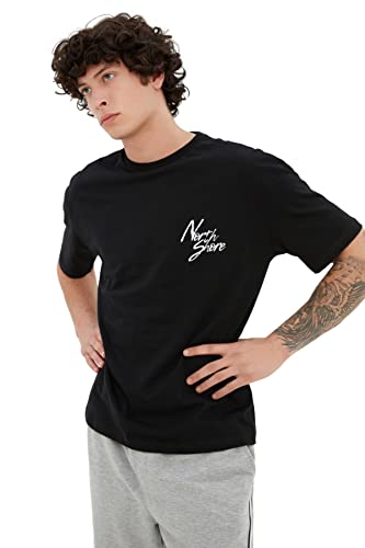 Trendyol Herren Relaxed Standard Crew Neck Woven T-Shirt Hemd, Schwarz, L von TRENDYOL