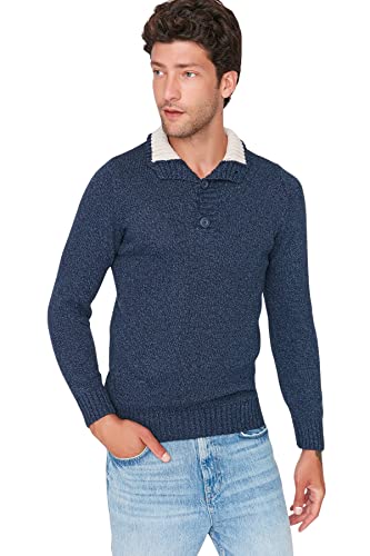 TRENDYOL Herren Rollkragenpullover, Einfarbig Sweatshirt, Marineblau, XL von TRENDYOL