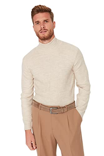 TRENDYOL Herren Rollkragenpullover, Einfarbig Sweatshirt, Beige, XL von TRENDYOL