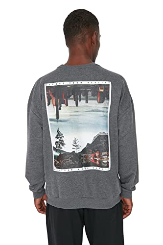 Trendyol Herren Einfarbiges Oversize Rundhalsausschnitt Sweatshirt, anthrazit, S von TRENDYOL