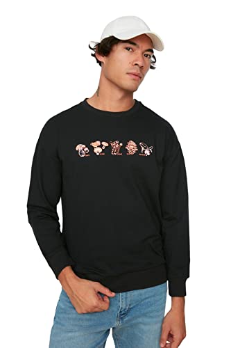 Trendyol Herren Rundhalsausschnitt, einfarbig Sweatshirt, Schwarz, S von TRENDYOL