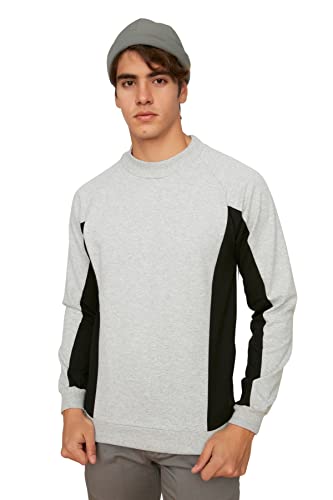 Trendyol Herren Rundhalsausschnitt, einfarbig Sweatshirt, grau, Small von TRENDYOL