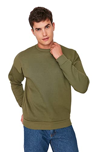 Trendyol Herren Rundhalsausschnitt, einfarbig Sweatshirt, grün, XL von TRENDYOL