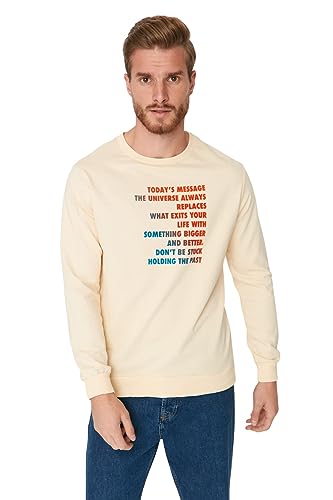 Trendyol Herren Plus Size Regular Fit Basic Rundhals Woven Sweatshirt, Stone, L von TRENDYOL