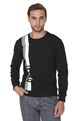 Trendyol Herren Rundhalsausschnitt und Slogan Regular Sweatshirt, Schwarz, L von TRENDYOL