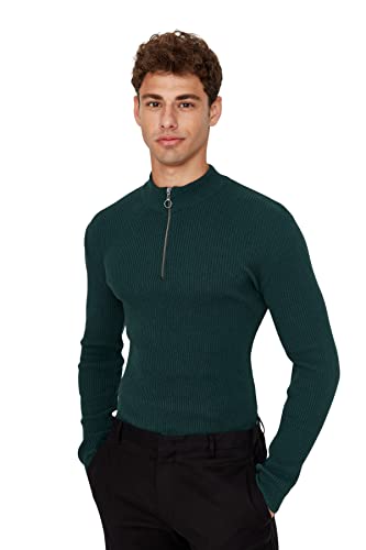 Trendyol Herren Stehkragen Plain Slim Sweater Sweatshirt, smaragdgrün, Medium von TRENDYOL
