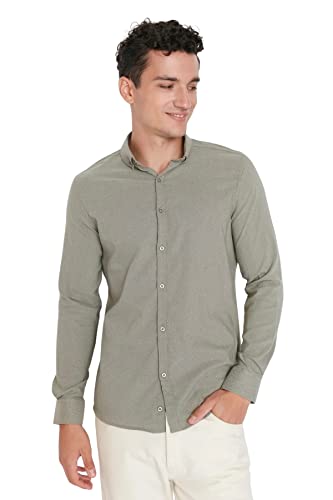 Trendyol Herren Slim Fit Basic Kragen Gewebtes Hemd, Hellkhaki, M von TRENDYOL