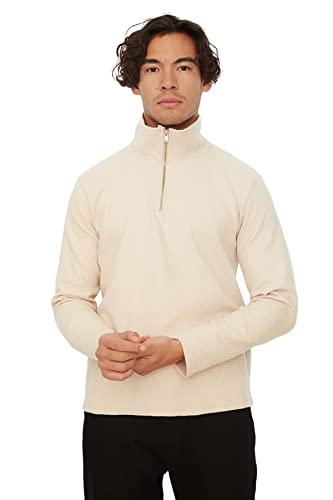 Trendyol Herren Stehkragen Uni Regular Sweatshirt, beige, Medium von TRENDYOL