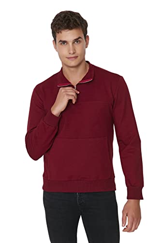 Trendyol Herren Stehkragen Uni Regular Sweatshirt, burgunderfarben, M von TRENDYOL