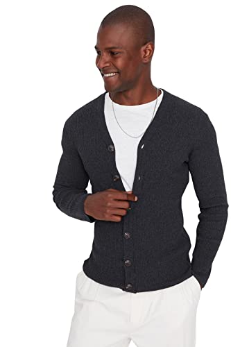 Trendyol Herren Strickjacke mit V-Ausschnitt, Übergröße, schmal Pullover, grau, XX-Large von TRENDYOL